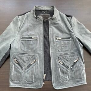 BCBG leather/sweater mixed coat